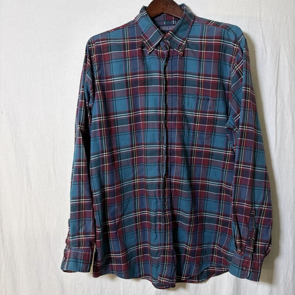 Lands End Mens Shirt XL Tall Multicolor Plaid Tailored Fit Long Sleeve Button Up